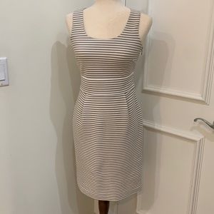 Banana republic fitted striped white tan dress 0